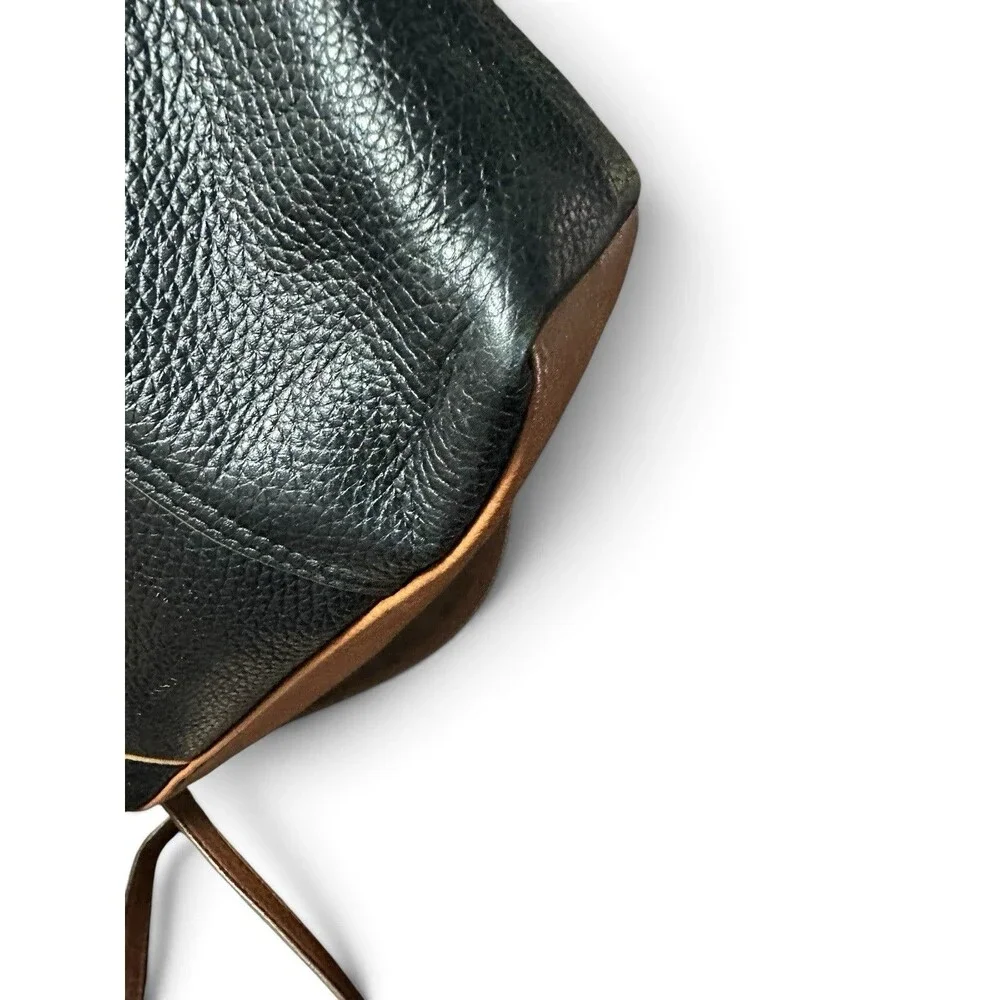 Fossil Black Leather Crossbody Satchel Bag Brown Strap Zip Top